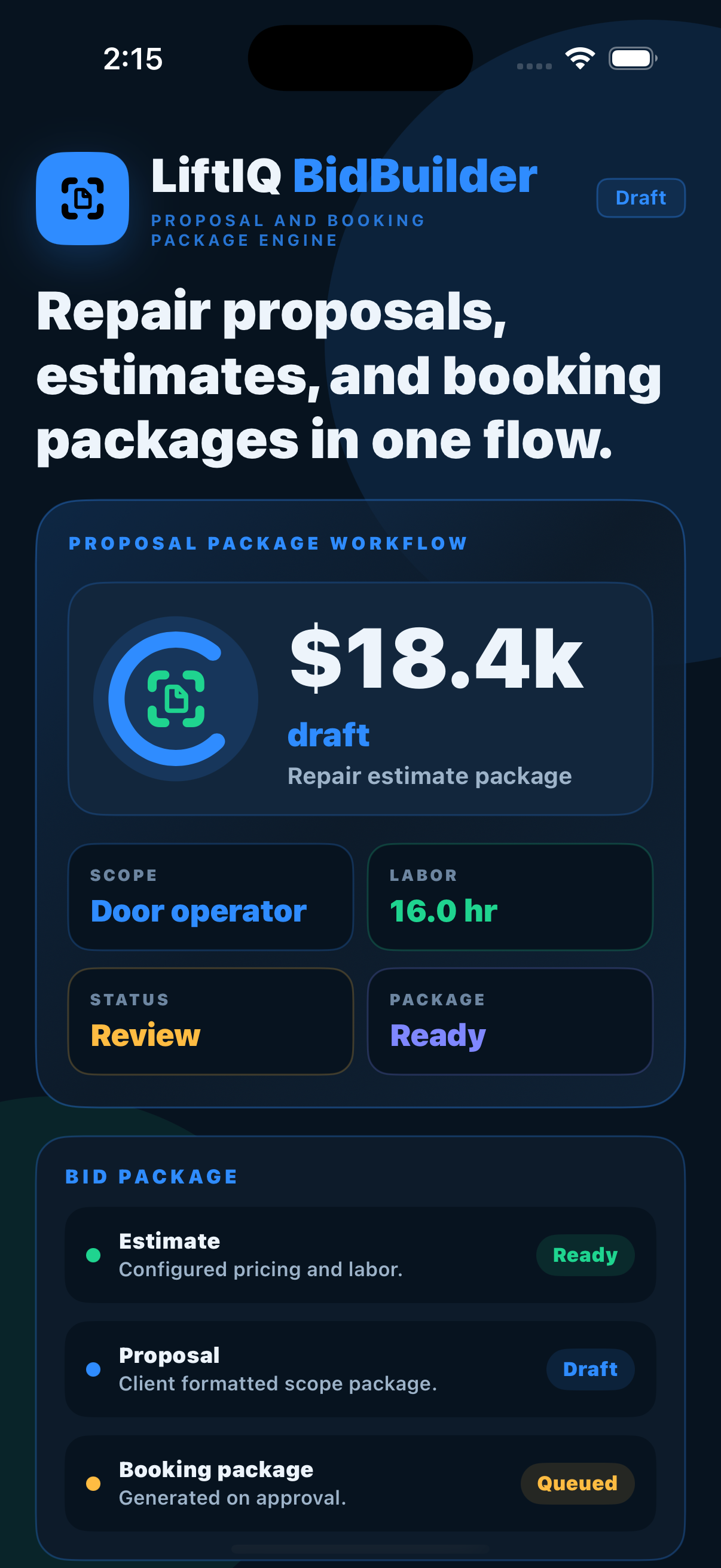 LiftIQ BidBuilder sample screenshot
